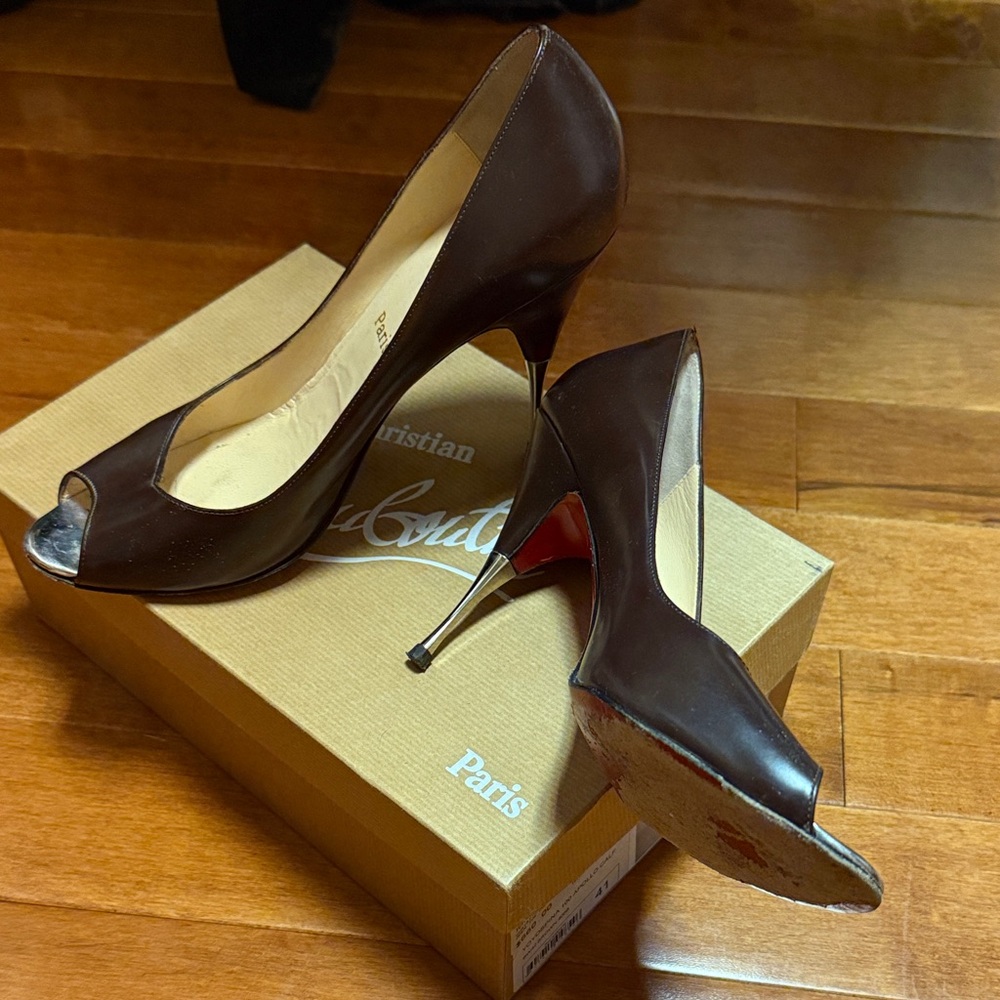 Christian Louboutin Dark Brown Peep-Toe Heels size 41